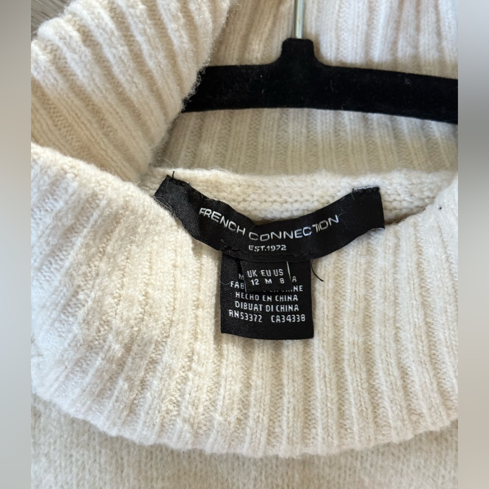 French Connection White Turtleneck Sweater Oversized Special Cuff Design - Picture 7 of 8